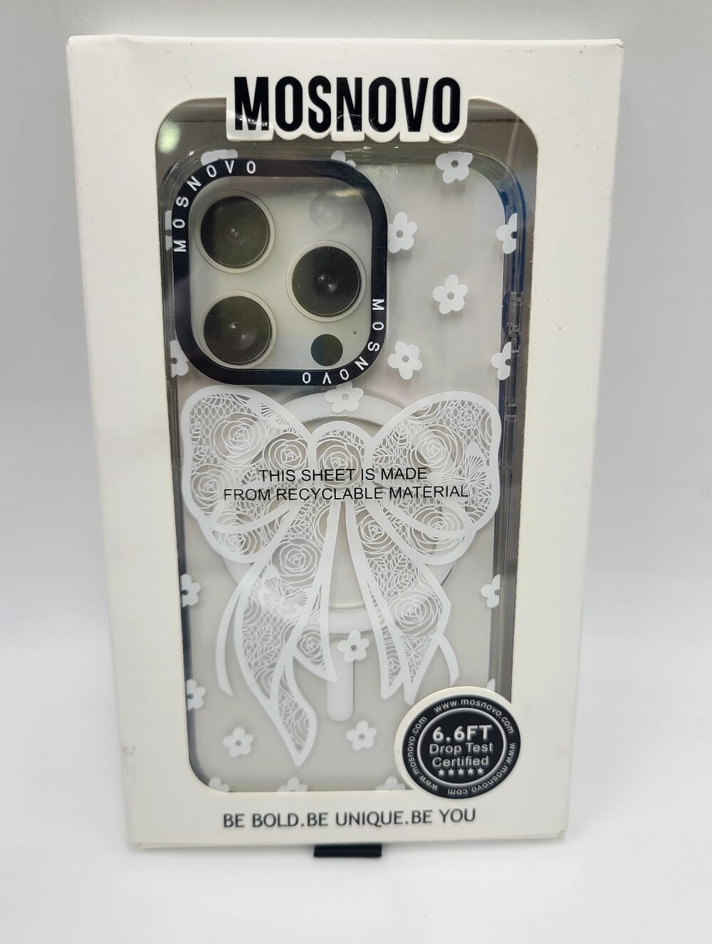 Mosnovo | Lacey Bow Phone Case - iPhone 15 Plus Case | Magsafe Compatible